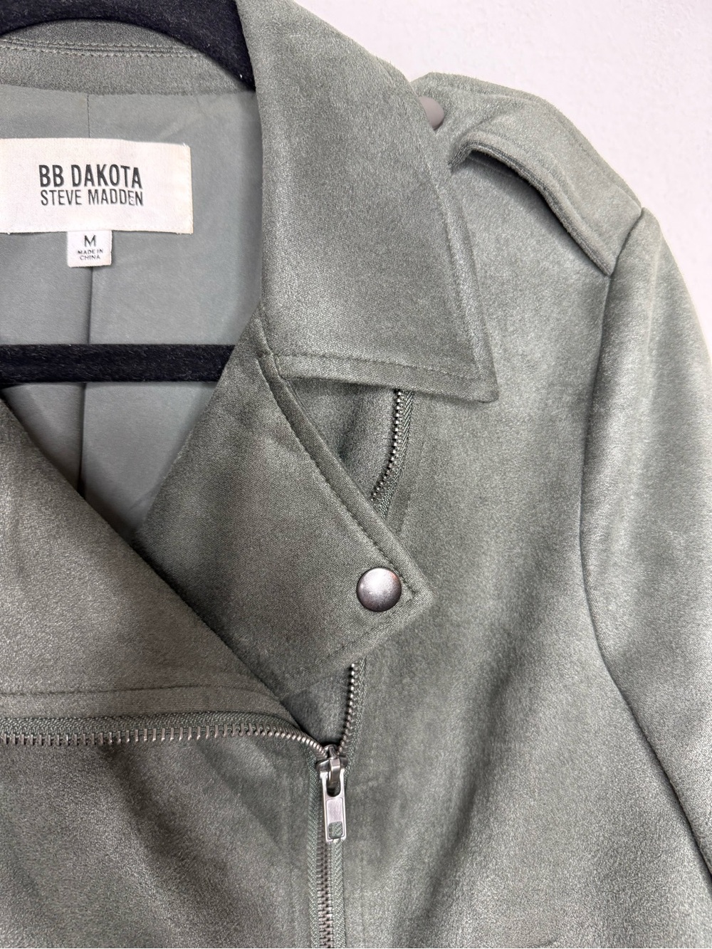BB Dakota Steve Madden Sage Green Suede-Look Bomber Jacket